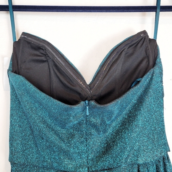 NWT Blondie Nites Juniors Glittered Ruched Strapless Gown in Teal Size 3 - Picture 8 of 13